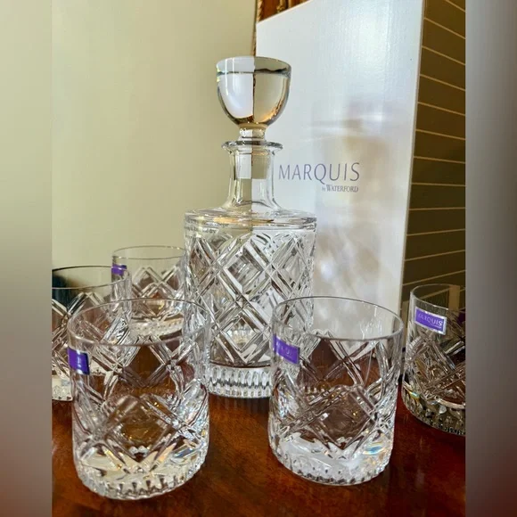 NIB Marquis by Waterford Oblique 7-piece Decanter and Tumbler Set - Picture 5 of 6